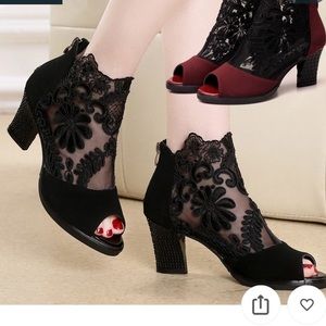 Ladies black lace booties size 6/36 new never worn